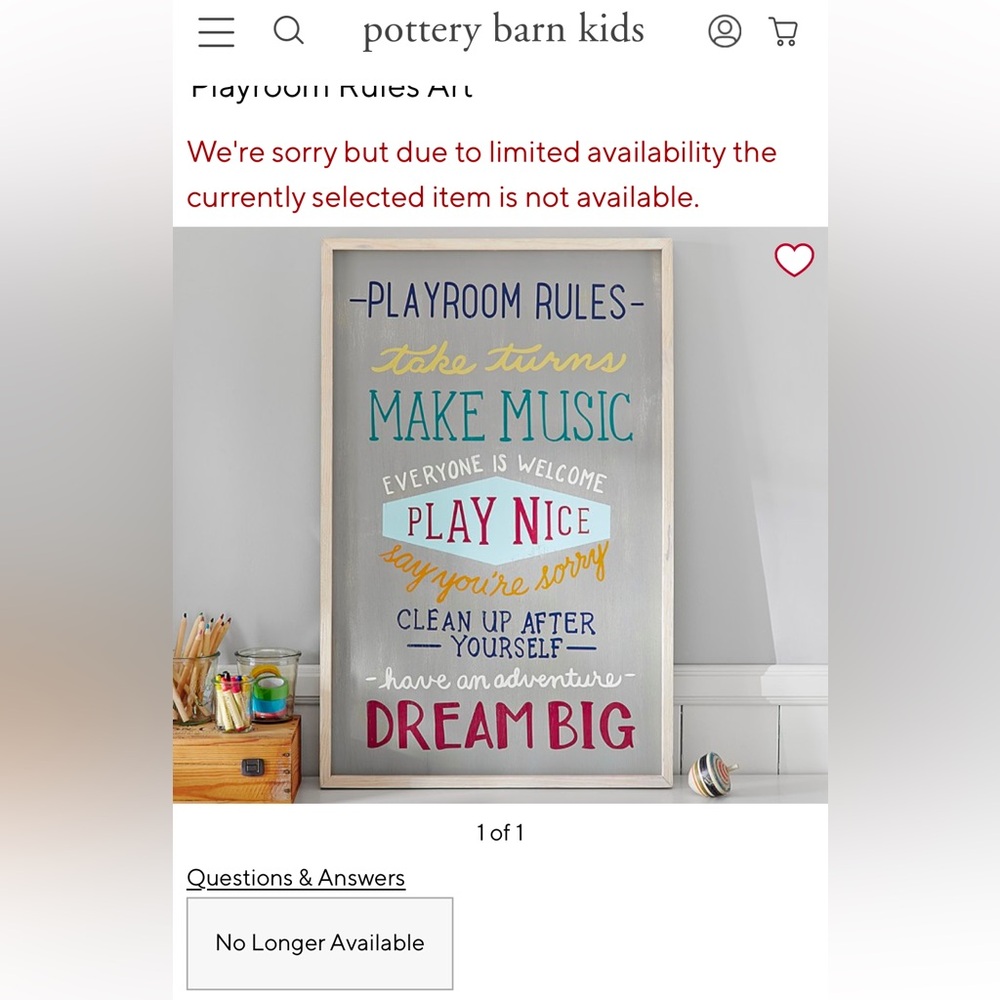 Pottery Barn Kids Playroom Sign!! LIKE NEW!!